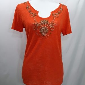 Cable & Gauge Short Sleeve  Spandex Top Orange